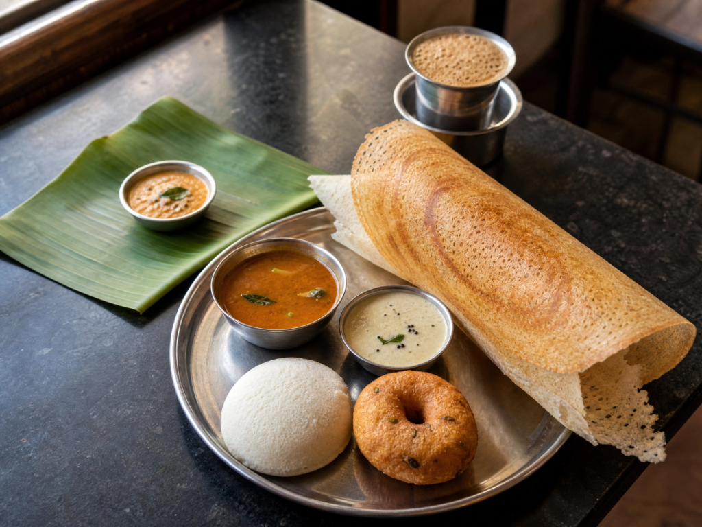 Food During Our Four-Day Tamil Nadu Temple Tour : We ate available local breakfast in this Journey